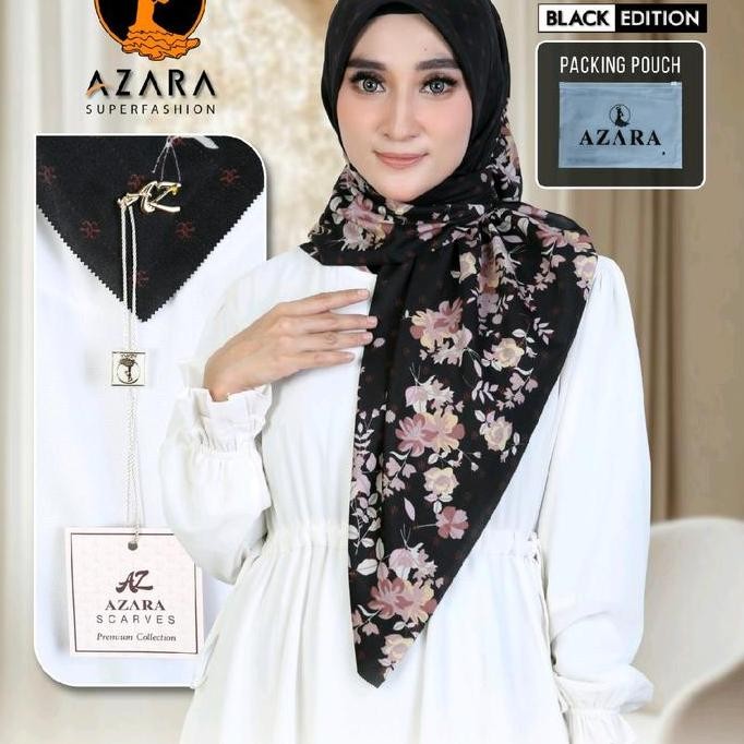Promo Azara Isi 10 Pics Khusus Hitam Metal Logo Besi Pekingan Pouch Jilbab Kerudung Segi Empat Voal 