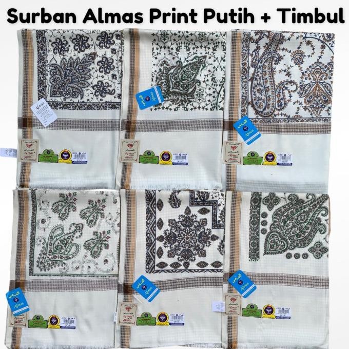 Sorban Exclusive Kashmiri Almas Print Putih