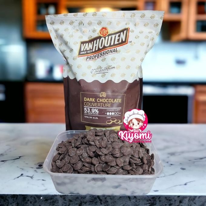 

Van Houten 53,9 % 500 Gram Dark Chocolate Couverture Coin Cokelat murah