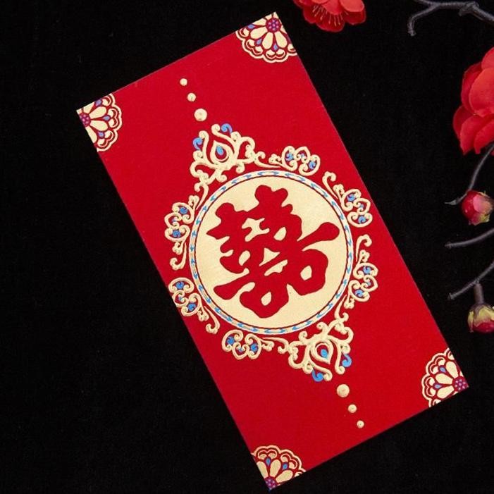 

fg-87 ANGPAO WEDDING PANJANG ISI 6 PCS shuang xi shuangxi kawin nikah amplop merah hong pao bao Murah