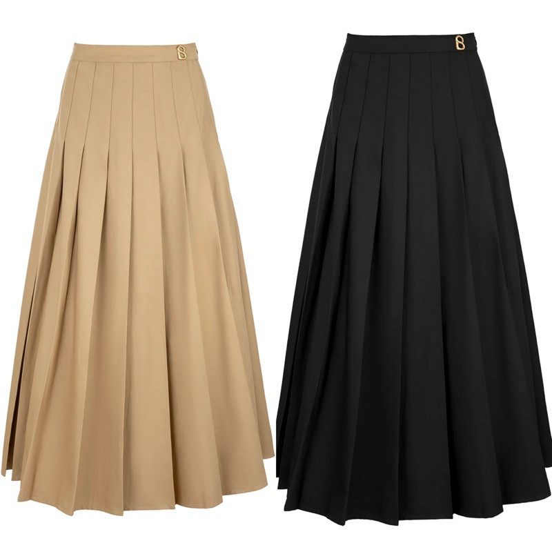 [baca deskripsi‼️] BUTTONSCARVES GRETA PLEATED SKIRT MOCHA BLACK ROK PLEATED BROWN