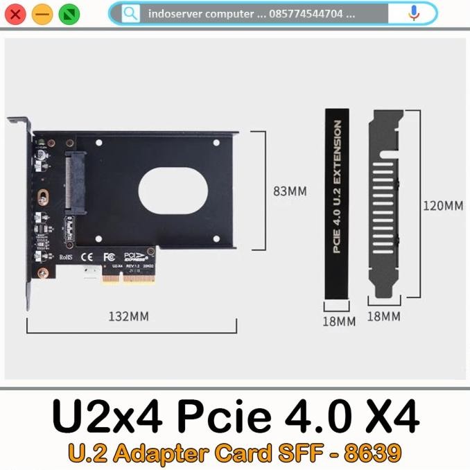 U2X4 Pcie 4.0 X4 U.2 Adapter Card Sff-8639 U2 Pcie Card Adapter For Ssd Sas Nvme 2,5Inch Co