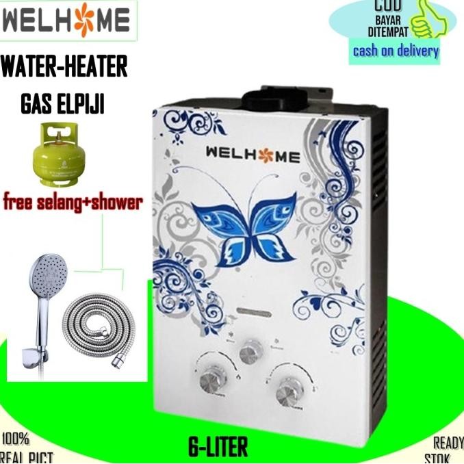 Water Heater Pemanas Air Gas Welhome - Bonus Shower Dan Selang New Stok