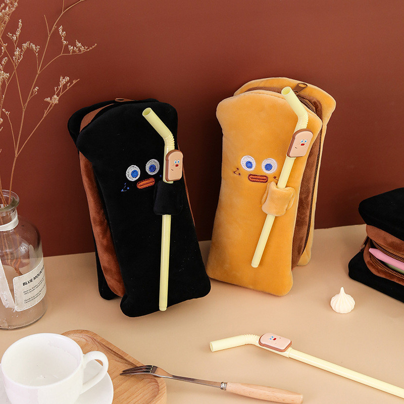 

Pencil Case Toast Large Capacity Pencil Bag Stationery Box Elementary School Student Bread Funny Personality Creative EOEL