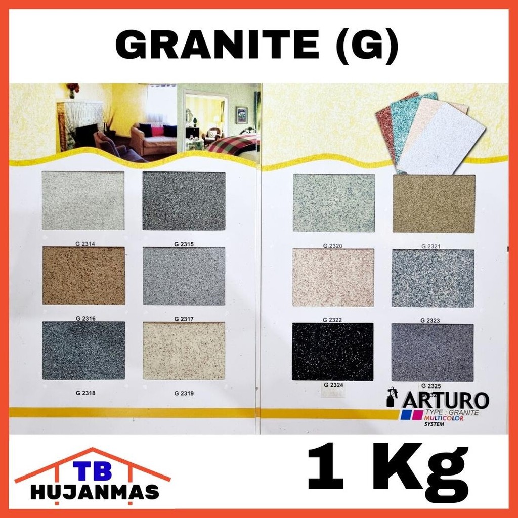 ARTURO Cat Tembok Dinding Teksture 1 Kg Tipe Granite (G) Multicolor System Terbaik Type Tekstur Text