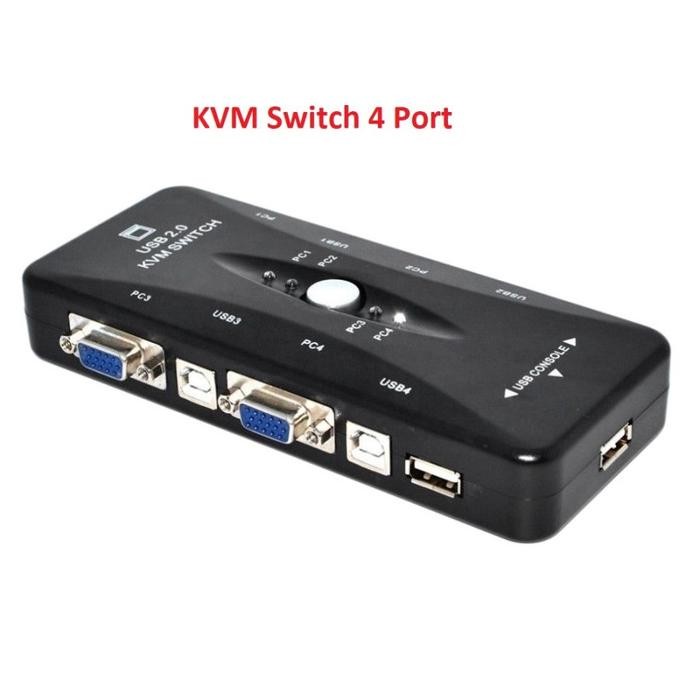 Kvm Switch 4 Port Usb 2.0 Support Sharing Printer - Kvm + 4 Kabel Co