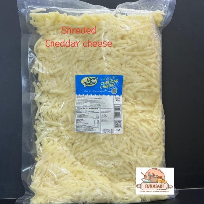 

Promo Green Valley Shreded Cheddar Cheese 1Kg Keju Cheddar Parut