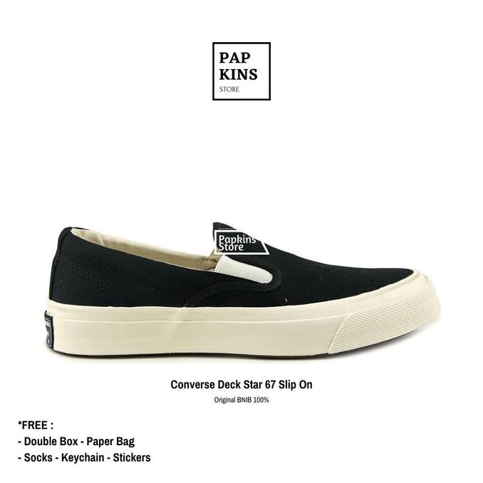 sepatu converse - deck star original 100%, black, slip on