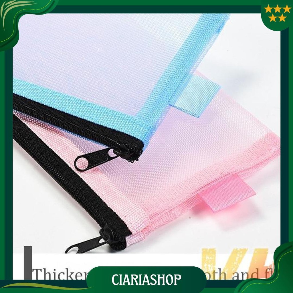 

Kotak Pensil Transparant Portabel Tempat Pensil Jaring Resleting Stationery A4 A6 Tas Kosmetik Tas Penyimpanan Ori