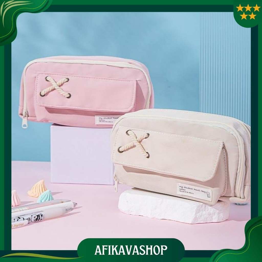 

Ss Tempat Pensil Model Pita Silang Kotak Pensil Tali Rami Ritsleting Ganda Bahan Kanvas Pouch Tempat Alat Tulis Perlengkapan Sekolah Kantor Dua Sisi Resleting Promo