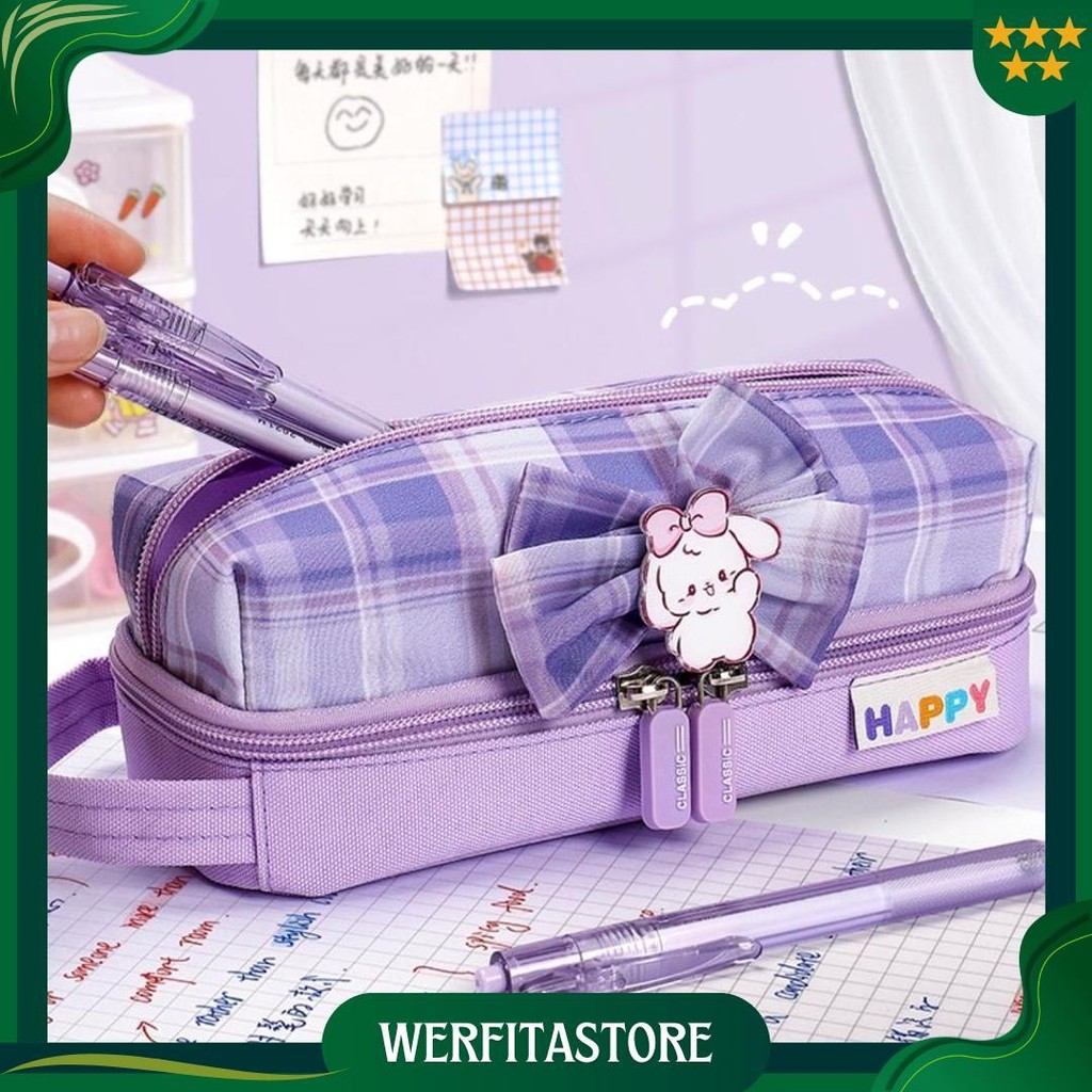 

Txs08 Korean Pen Pencil Case Happy Ribbon Kotak Tempat Pensil Box Mkt Ori