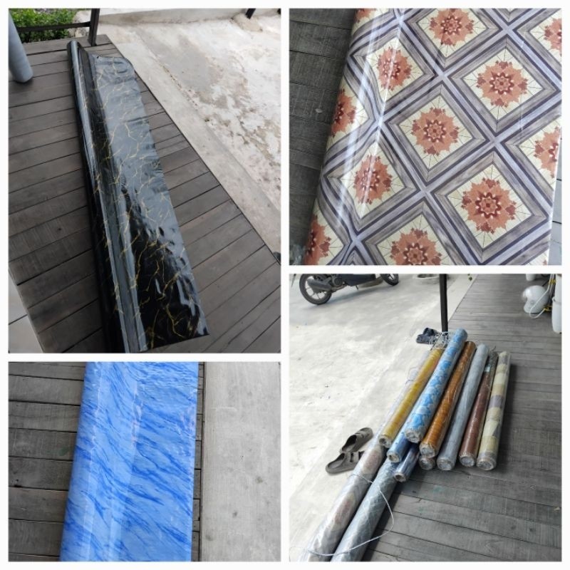Harga Miring [ Lebar 2 Meter X Per Meter ] Tikar Karpet Lantai Plastik Motip Marmer Granit,