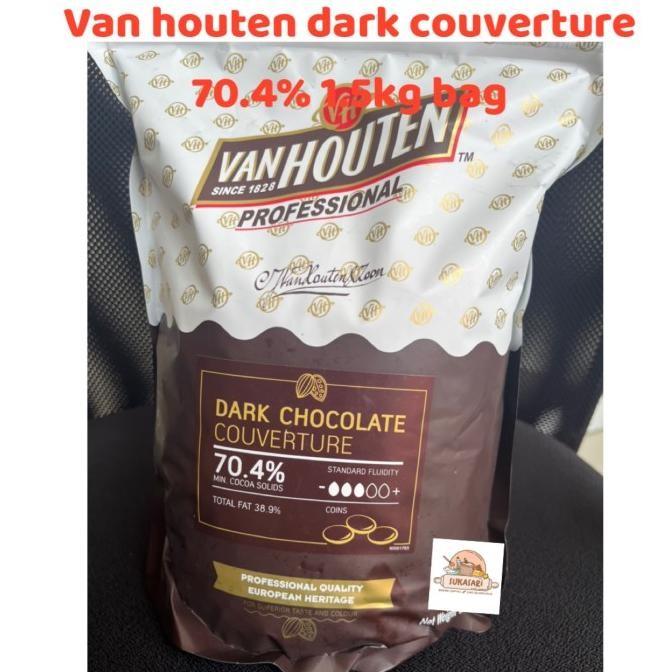 

Grosir Van Houten Dark Chocolate Couverture 70.4% 1.5Kg Bag Coklat Coin