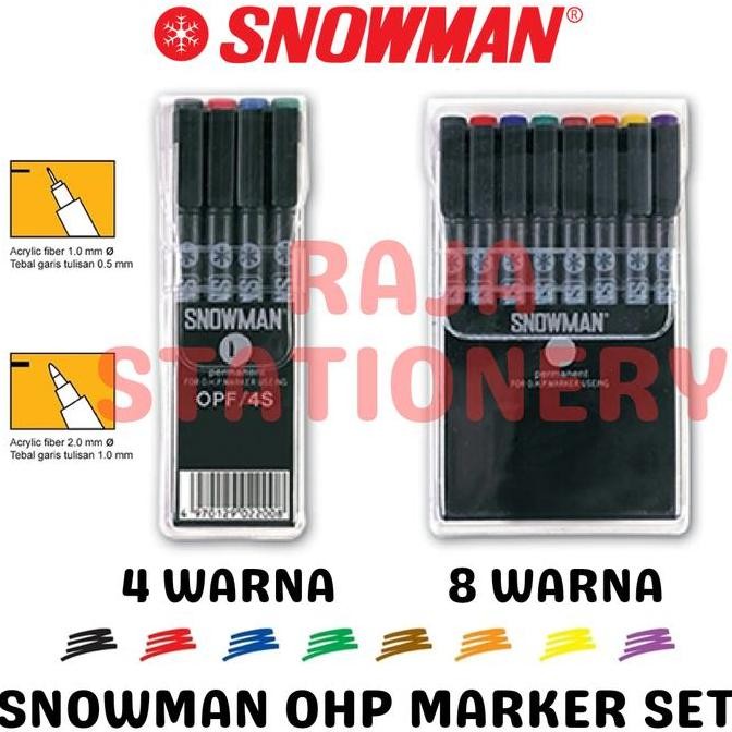 

Snowman Permanent Marker OPF OPM SET 4 8 Colours / Spidol Permanen Snowman Fine Medium Tip 4 8 Warna OHP