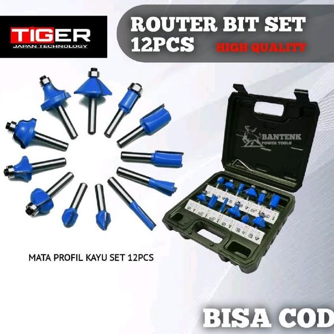 Grosir Mata Profil Kayu Set 12Pcs Tiger Tool. Mata Router Mata Trimer. Profil Kayu. Mata Profil Kayu