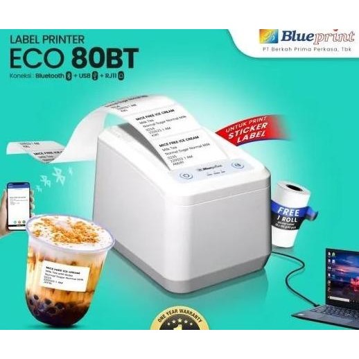 Printer Thermal Label Stiker BLUEPRINT BP ECO 80BT USB + Bluetooth