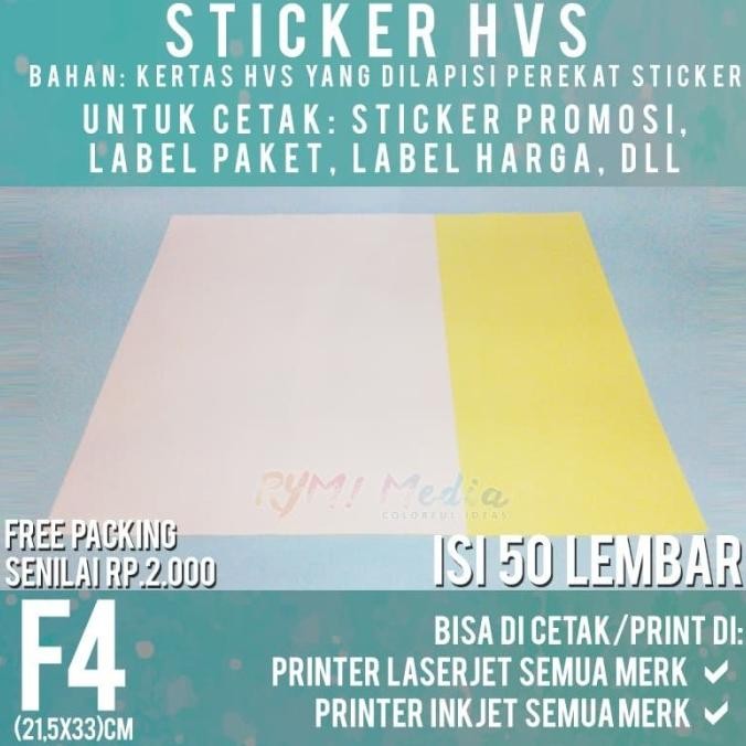 

Sticker HVS F4 isi 50 Lembar / Kertas Stiker Inkjet Doff Matte Folio murah