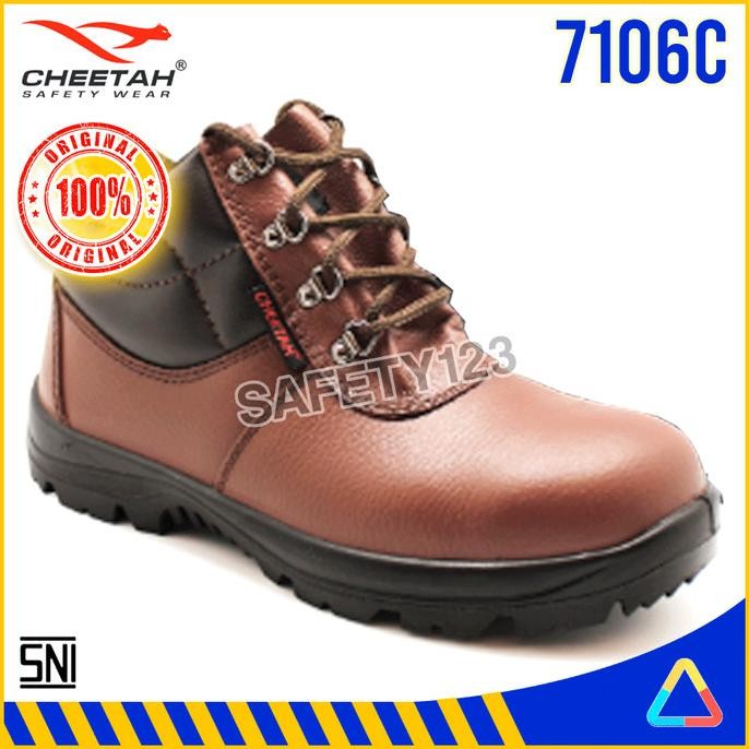 Sepatu Safety Shoes Cheetah 7106C Brown Coklat New Stok