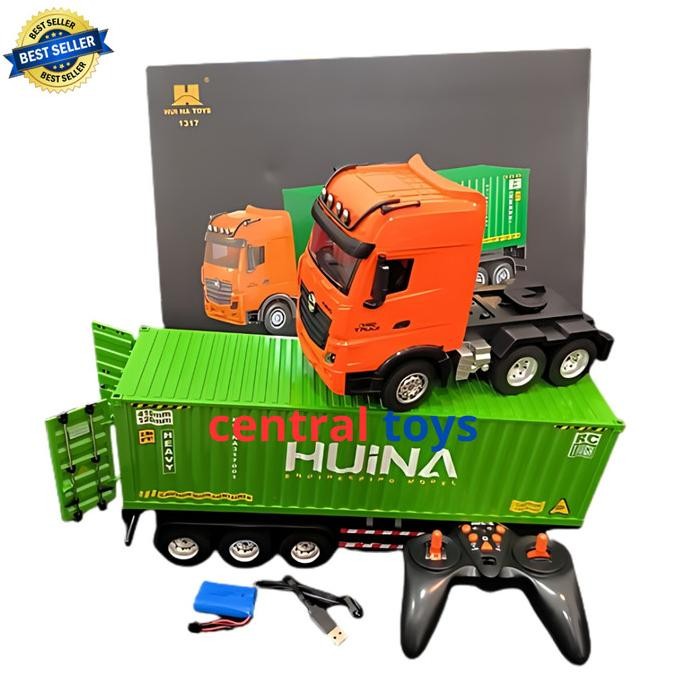 Promo Huina 1317 Rc Container Trailer 9Ch 2.4Ghz 1:18 Mainan Truk Alat Berat