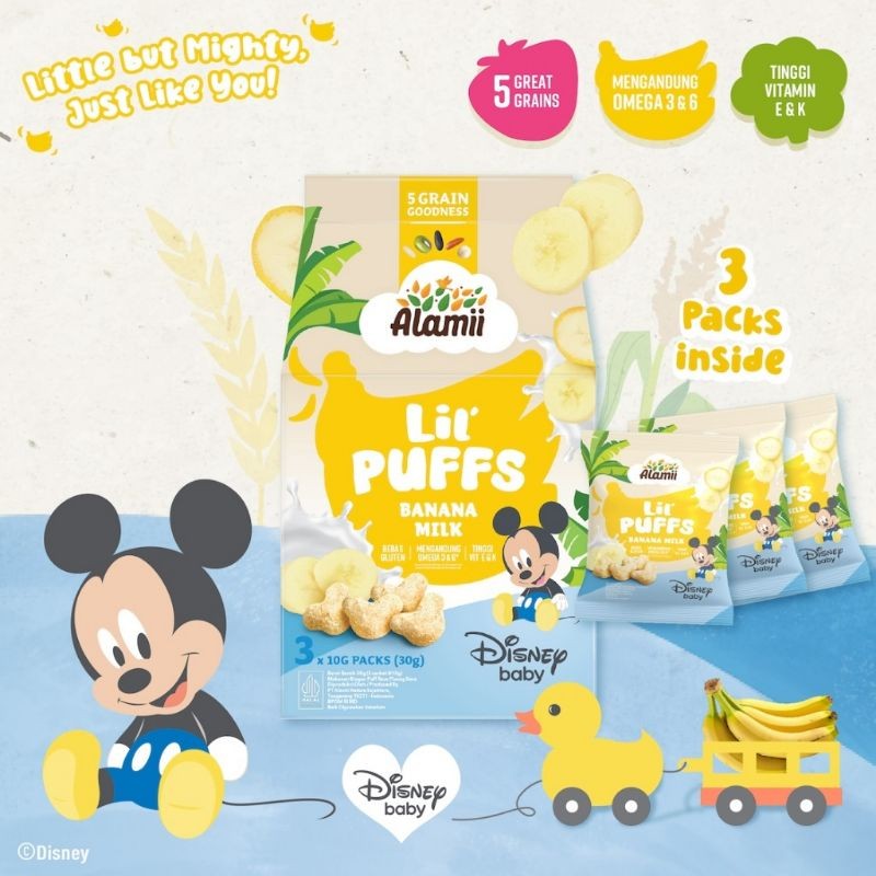 

Alamii Lil' Puffs Disney Edition - Snack Sehat Bayi - Strawberry Milk - Veggie Garden - Banana Milk - 30g (3 packs x 10g) (Baby Puff)