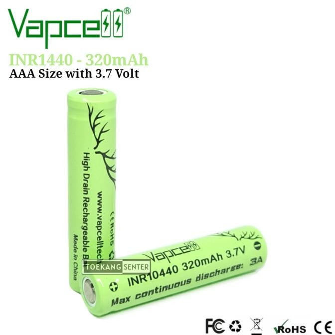 VAPCELL BATERAI 10440 AAA 320mAh 3.7 VOLT SENTER LED MINI PREMIUM