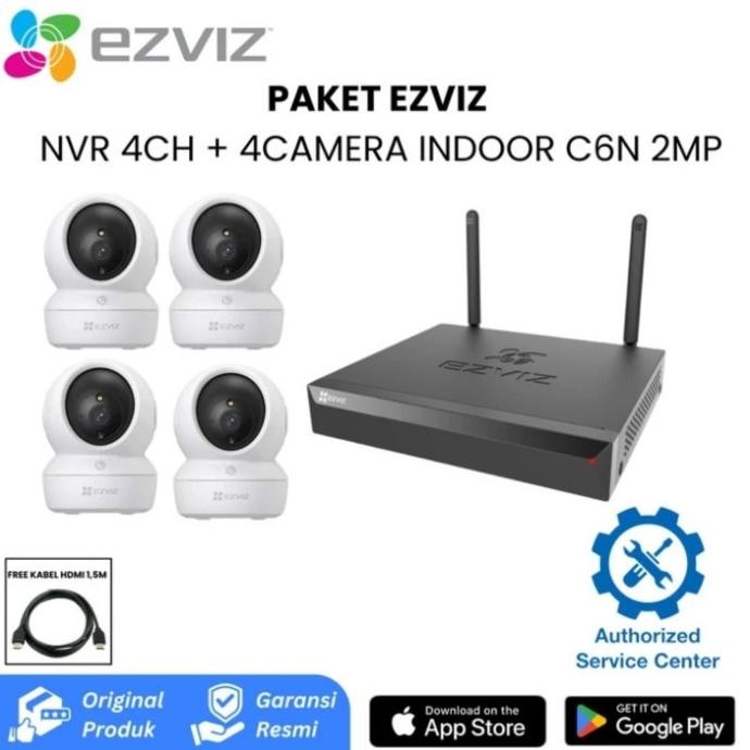 Promo Paket Cctv Ezviz Nvr 4Ch + 4 Camera Indoir C6N 2Mp