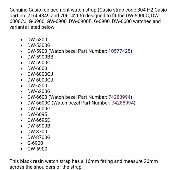 STRAP G-SHOCK DW 5300 DW 6600 DW 8700 G 6900 GW B5600 Casio Original murah