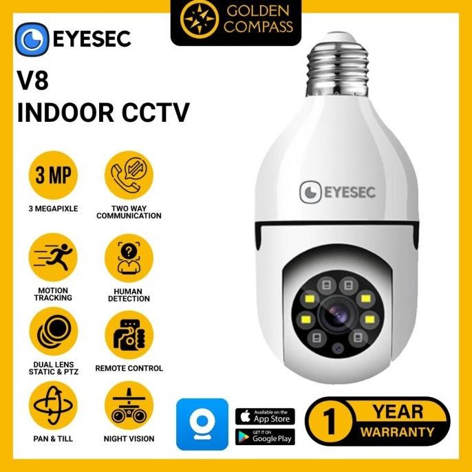 Murah Eyesec Cctv Lampu 3Mp V8 Pro Kamera Cctv Wifi Lampu Cctv 360 Derajat