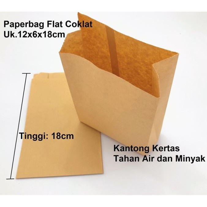 

Paperbag Kantong Tahan Air dan Minyak Coklat (M) 12x6x18cm Foodgrade murah