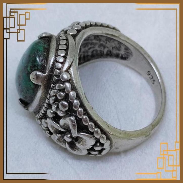 [RHV] PIRUS HIJAU NATURAL RING CINCIN PERAK 925 BALI UKIR KOLEKSI BATU AKIK