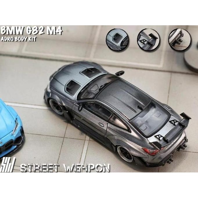 SW64185 SW64186 - STREET WEAPON 1/64 - BMW G82 M4 ADRO BODY KIT TITANIUM STEEL GRAY MIAMI BLUE - DIE