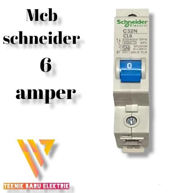 ORIGINAL MCB 6A SCHNEIDER 1PHASE ORIGINAL BIRU PLN C32N CL6 6 AMPERE 1300 WATT