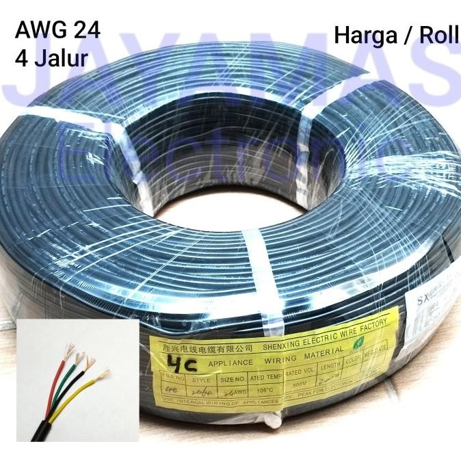 Kabel 4 Jalur Awg24 Kabel Isi 4 Awg 24 + Selongsong 4C Isi 4 Warna Harga Per Roll New Stok