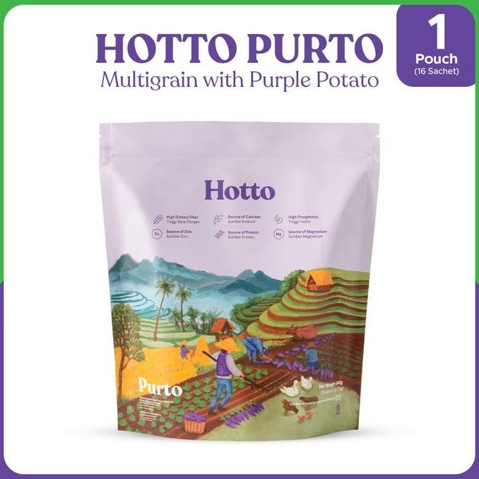 

HOTTO PURTO - 1 POUCH (16 SACHET) | MULTIGRAIN, OATMEAL, SEREAL DENGAN UBI UNGU