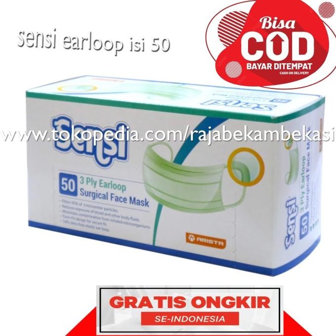 MASKER SENSI EARLOOP ISI 50 / SENSI MASKER BEDAH / MASKER SURGICAL MAS TERMURAH