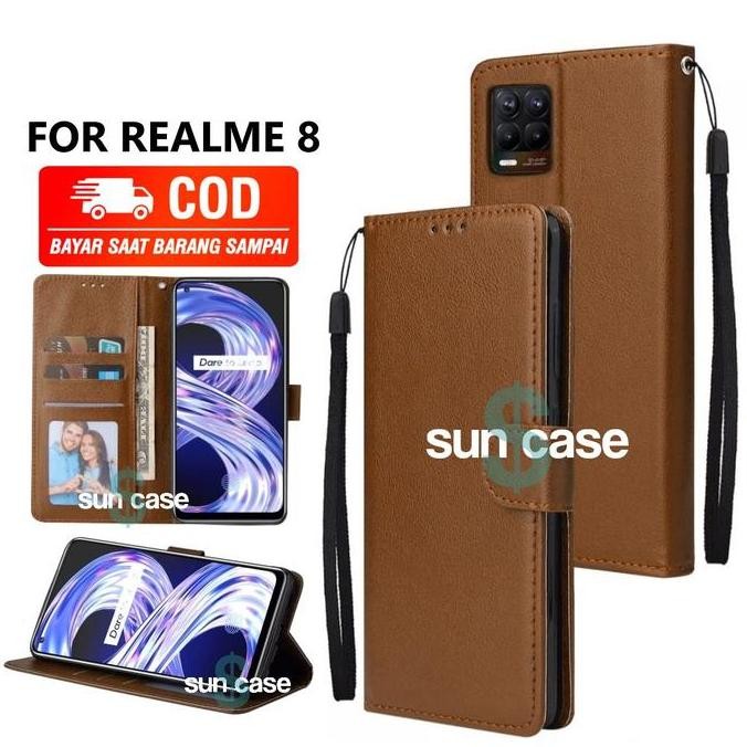 SIAP KIRIM CASE REALME 8 MODEL FLIP BUKA TUTUP CASING STANDING ADA TEMPAT FOTO DAN KARTU JUGA TALI H