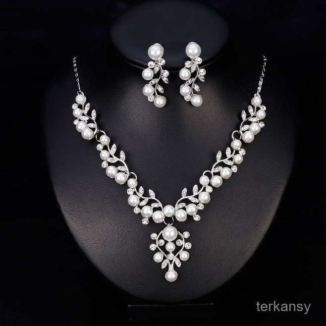 Bridal Necklace and Earrings Two-Piece Set Rhinestone Bride Set Necklace Wedding Jewelry Wedding Dre