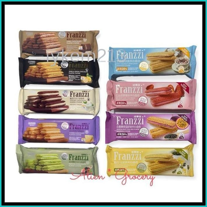 

FRANZZI SUNSSI COOKIES COOKIE BISKUIT DARK CHOCOLATE VANILLA LEMON YOGHURT CHEESE MATCHA RED VELVET STRAWBERRY OSMANTHUS OOLONG COCONUT LATTE PASSION FRUIT CHIA SEED 70GR