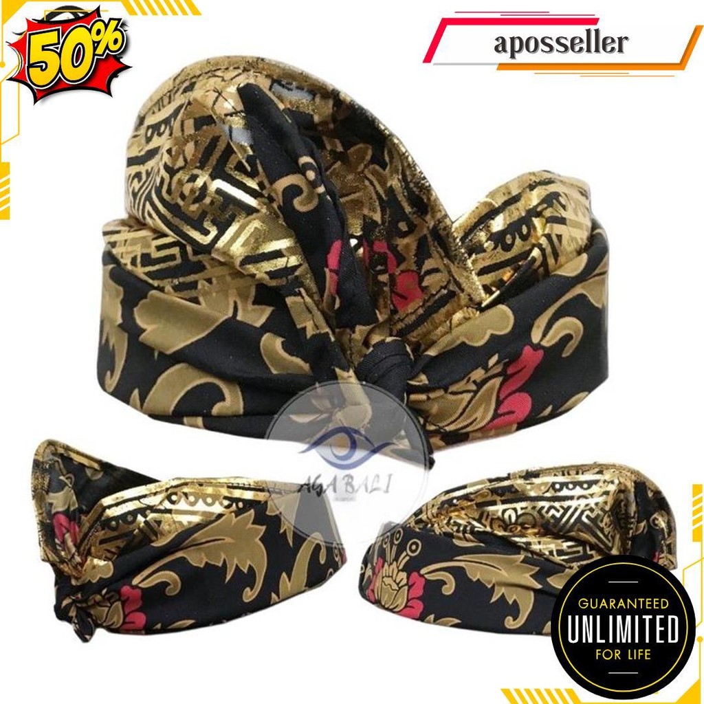 Udeng Bali Jadi Batik Patra Hitam Gold Seri A&B  U006.Ag Terlaris