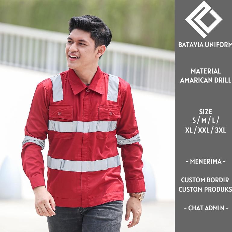 Safety Rembo By Batavia Uniform - Baju Kemeja Wearpack Safety K3 Lengan Panjang Resleting - Seragam 