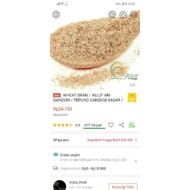 

HJ WHEATBRAN / KULIT ARI GANDUM / TEPUNG GANDUM KASAR / COARSEBRAN 1KG