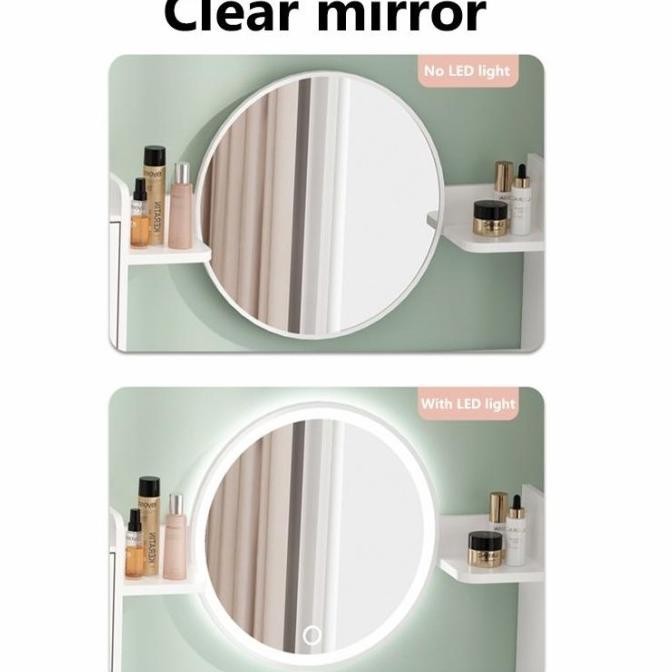 RA Meja rias kaca lampu LED /Meja Minimalis /Rak kosmetik / Meja perempuan /Meja Rias Kaca Bulat