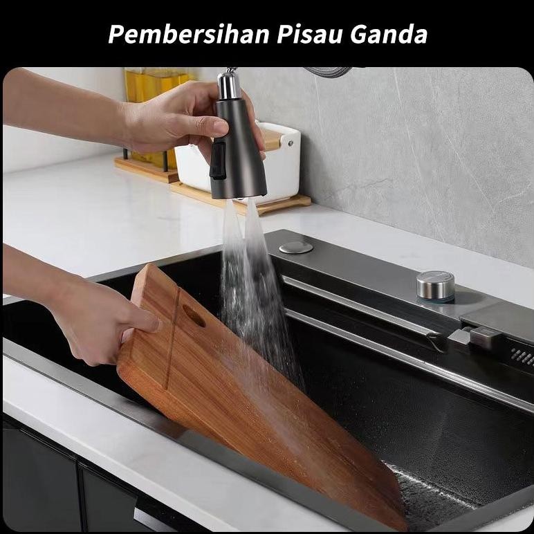 304 Set Lengkap Wastafel Cuci Piring Stainless /Kitchen Sink Hitam Dengan Keran Yang Bisa Disesuaika