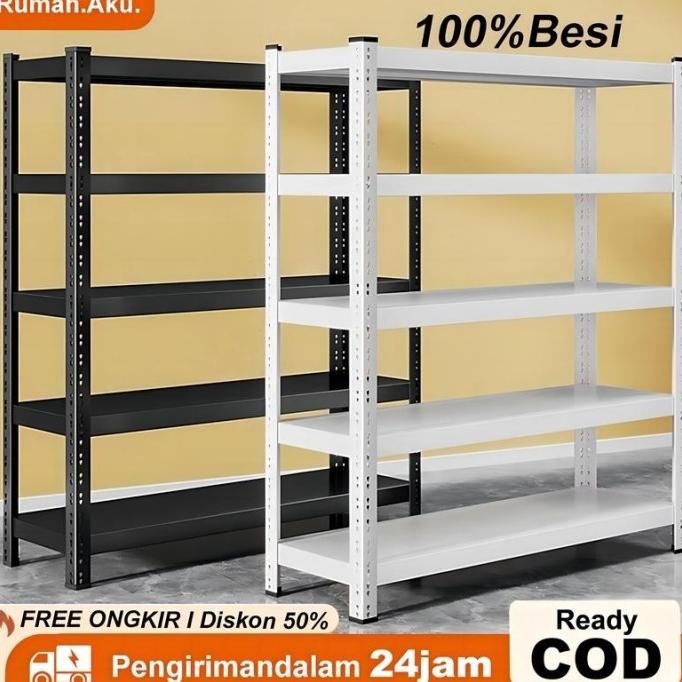 Rak Besi Serbaguna 5 Susun/ Rak Gudang Besi /Rak Warung 200*40*120CM /Rak Besi Siku Serbaguna