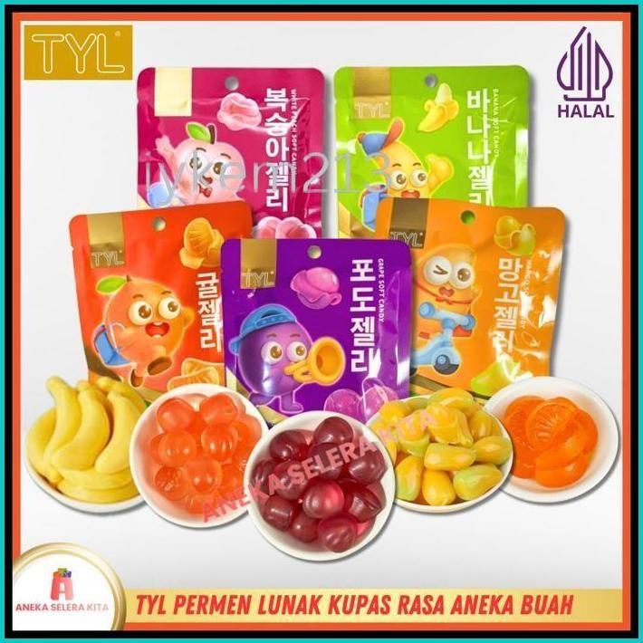 

TYL PERMEN LUNAK KUPAS ANEKA RASA BUAH / BAOPI GUMMY SOFT CANDY (GRAPE/MANGO/PEACH/BANANA)