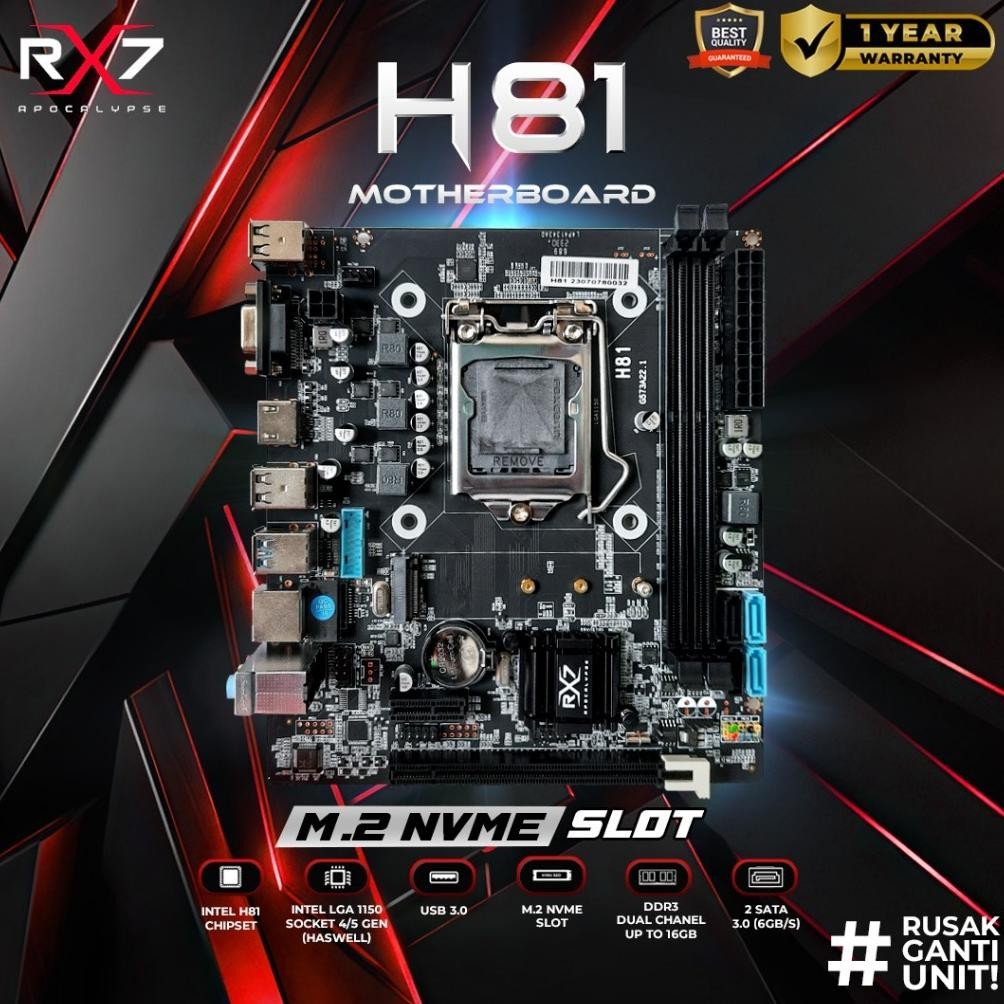MOTHERBOARD RX7 H81 LGA 1150 DDR3 MAINBOARD H81 SUPPORT NVME
