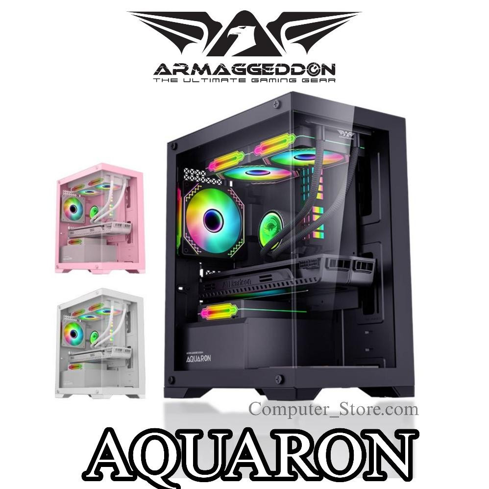 Casing PC Gang Armageddon Aquaron M-Atx ni ITX cro ATX Tampered Glass Case akuarium aquarium Black W