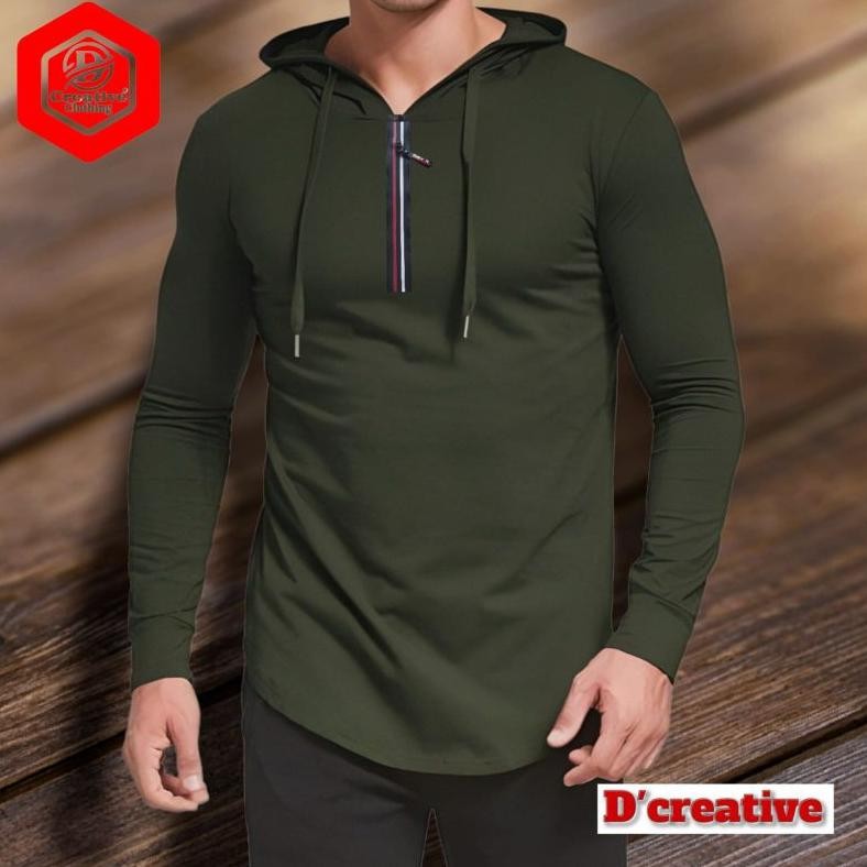 Kaos Pria Hoodie Kurta Polos Pakai Zipper Lengan Panjang