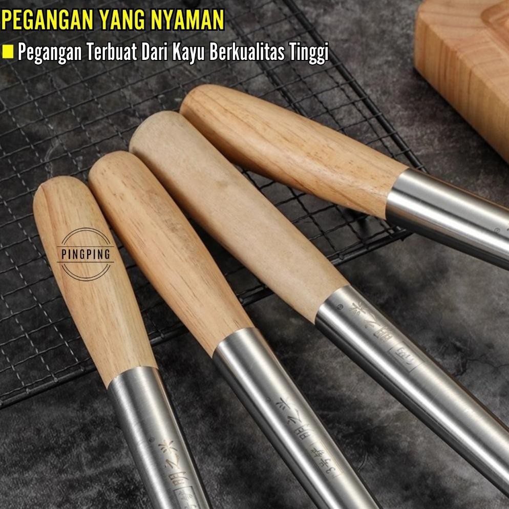 Centong Sayur & Spatula Stainless Steel Gagang Kayu IRUS / SUTIL Masak Panjang Anti Karat