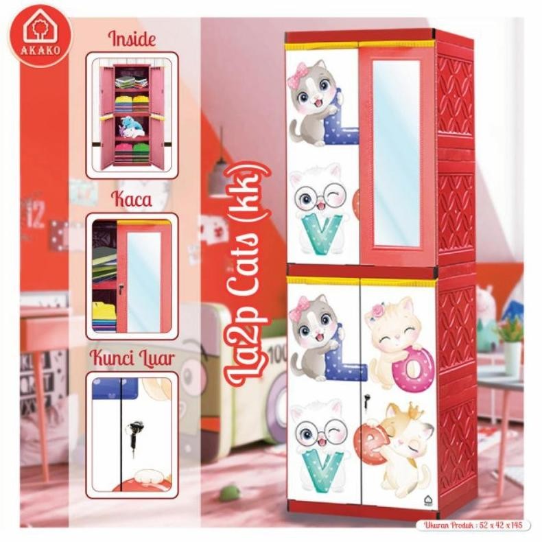 LEMARI PAKAIAN ANAK PLASTIK BABY AKAKO PRINTING CERMIN
